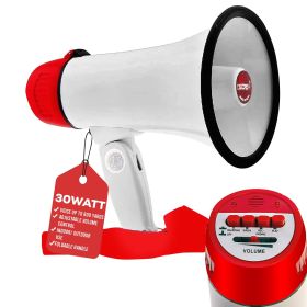 5 Core Megaphone Bullhorn Speaker 30W Bull Horn Battery Power Mini Cheer Megafono 800 Feet Range Loudspeaker W Siren Recording Ergonomic Handle f